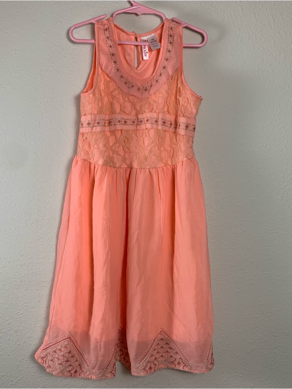 Japna Kids Sleeveless Lace & Chiffon Peach Girls Party Dress Size 10 Wedding Tea